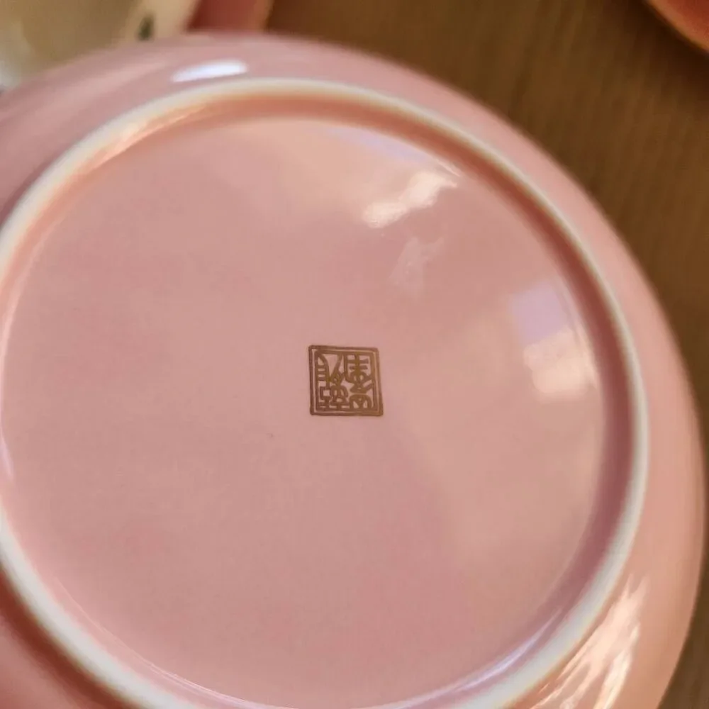 Vintage Japanese Arita ware dessert custard cups pastel cream pink floral set of